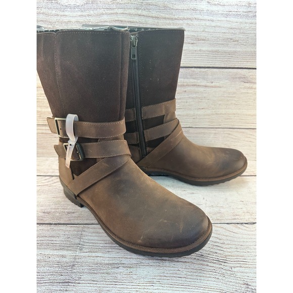 UGG Shoes - UGG Lorna Boots Womens Size 8.5 Brown Nubuck Leather Mid Calf Zip 10955155